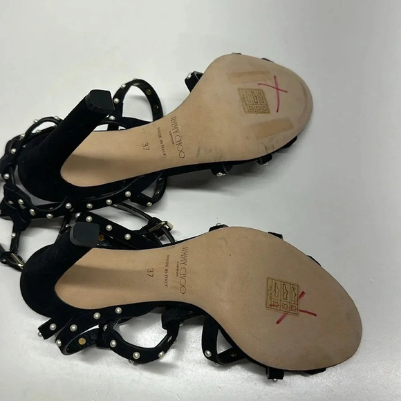 Jimmy Choo Beverly Caged High Heels Faux Pearl Studded Suede Black Size 37 7 - Picture 10 of 12